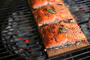 Fish on wood grilling planks