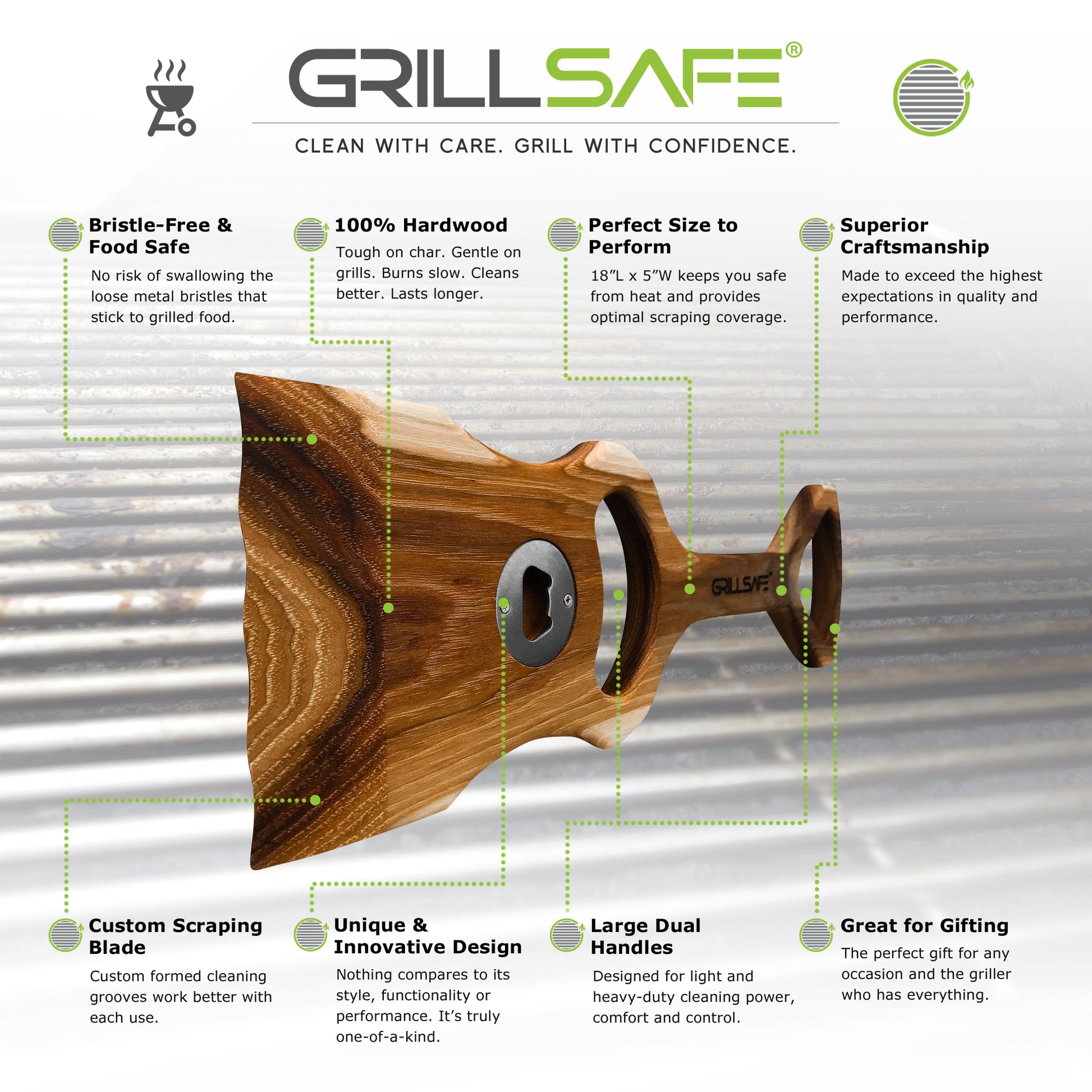 GrillSafe Pitmaster Signature Edition wood grill scraper features